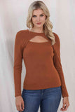 Simple Soul Cutout Round Neck Long Sleeve Top