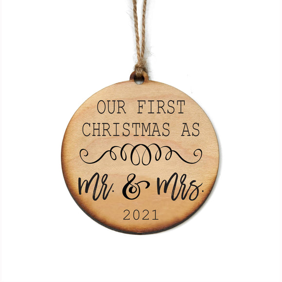 Mr and Mrs Wood Ornament Current Year