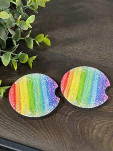 Glitter Rainbow Strokes Car Coaster Set