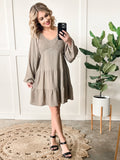 Tiered Smocked Dress With Balloon Sleeves In Taupe