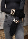 Fleece Lined Black Leopard Mittens