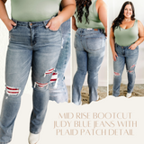 Mid Rise Bootcut Judy Blue Jeans With Plaid Patch Detail