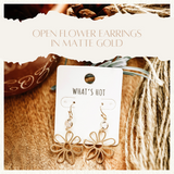 Open Flower Earrings In Matte Gold