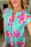 Lizzy Cap Sleeve Top in Hot Pink and Mint Floral