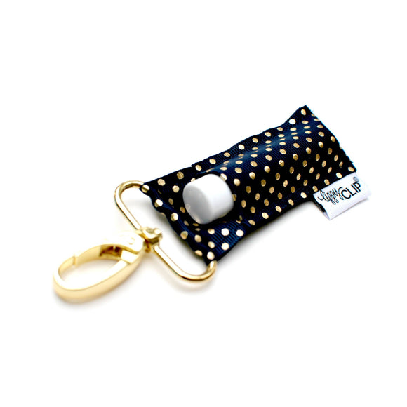 Gold Dots on Navy LippyClip® Lip Balm Holder for Chapstick