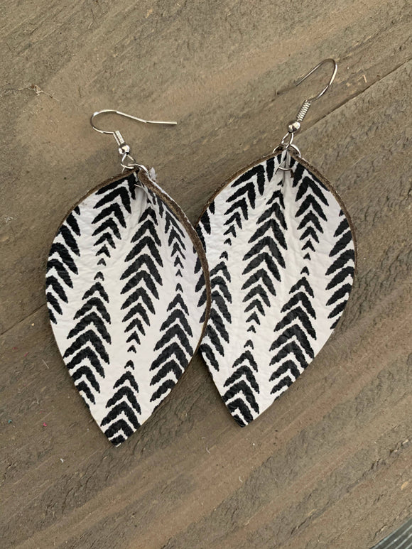 Black and White Chevron Leather Earrings