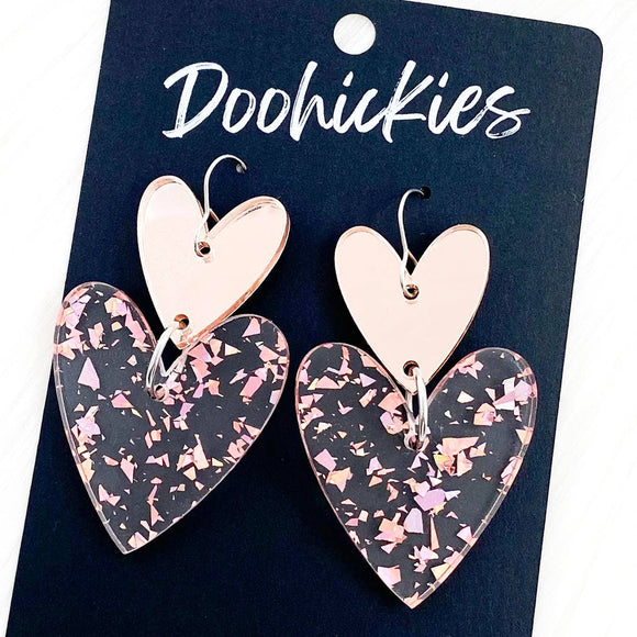 Double Love Hearts -Valentine's Acrylic Earrings: Rose Gold