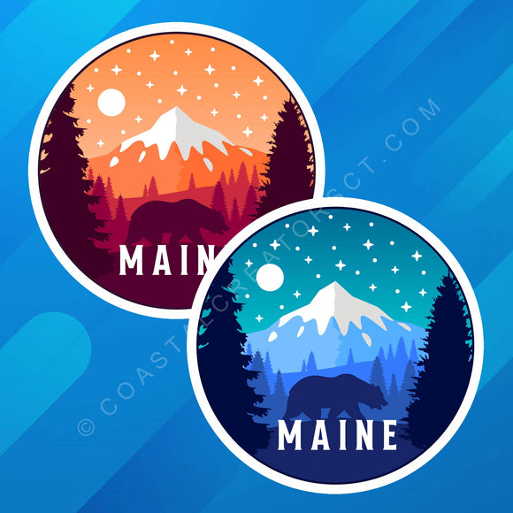 Maine Mountains Bear Round Waterproof Laptop Sticker