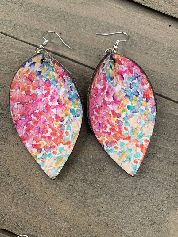 Water Color Floral Leather Earrings