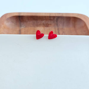 Red Hand Drawn Heart Studs