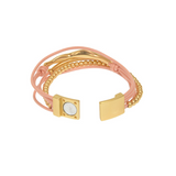 Pink Leather and Gold Multi Strand Bracelet