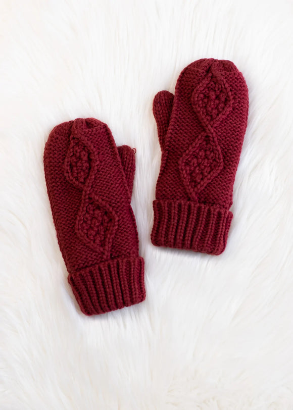 Merlot Cable Knit Mittens
