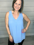 Spring Blue Rouched Blouse Tank