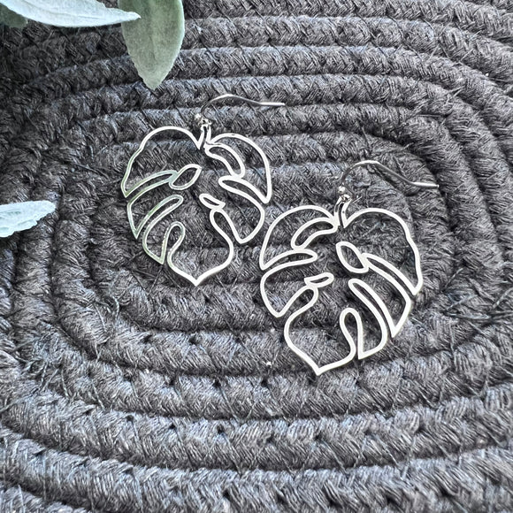 Silver Tropical Palm Dangle Earrings