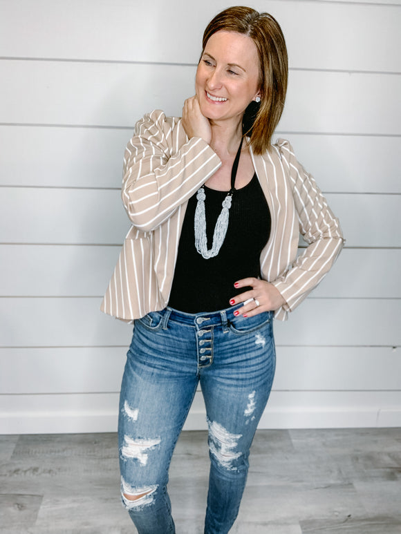 Ruffled Up Beige Striped Blazer - The Simple Soul Boutique
