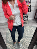 Neon Coral Button Sweater Cardigan