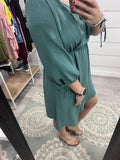 Green Tie Sleeve Wrap Dress