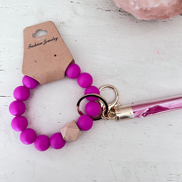 Silicone Bracelet Key Ring in Magenta Purple