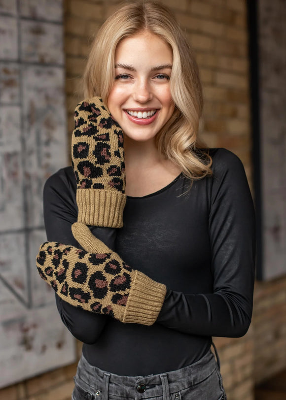 Leopard Knit Mittens