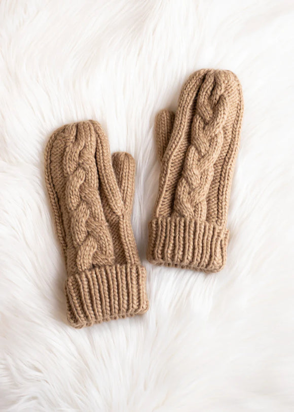 Tan Braided Lined Mittens