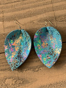 Robins Egg Blue Holographic Leather Dangles