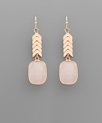 Pink Rose Quartz Stone Gold Dangle