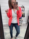 Neon Coral Button Sweater Cardigan