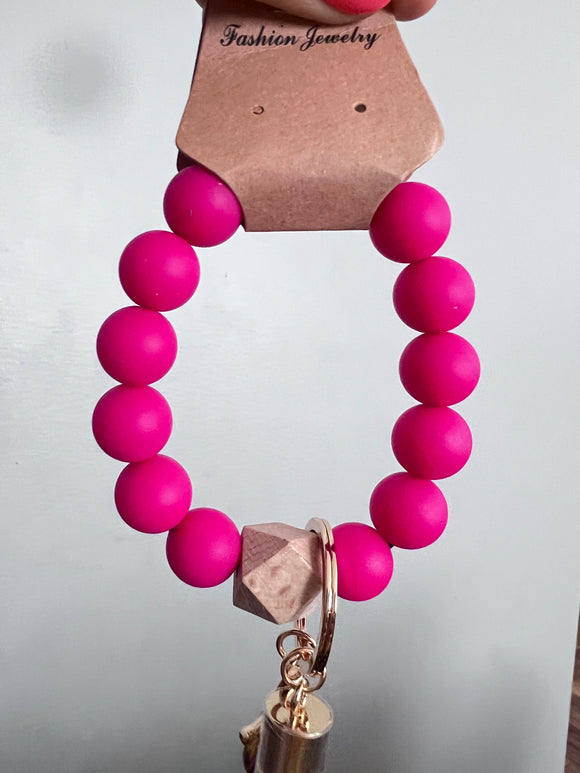 Silicone Bracelet Key Ring in Spicy Pink