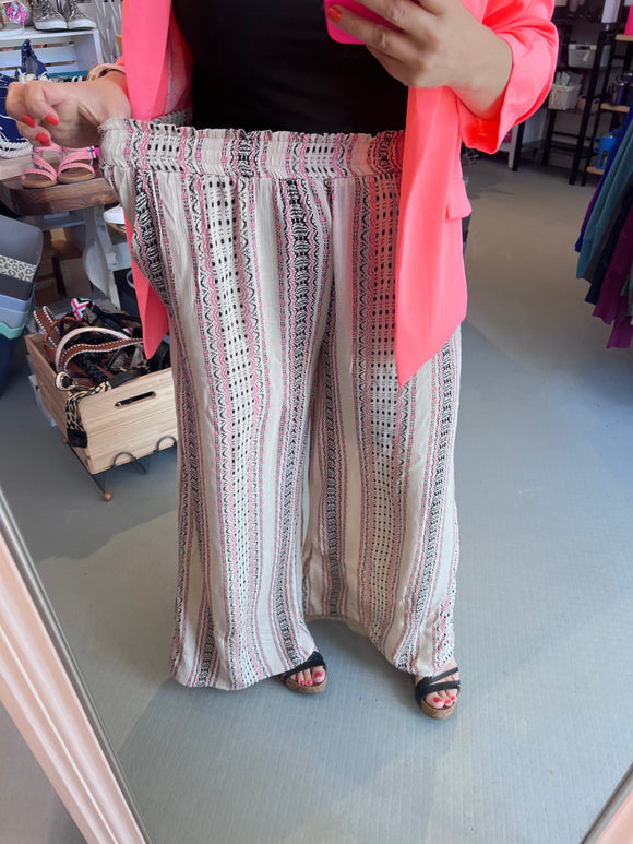 Wide Leg Lightweight Coral Striped Pants