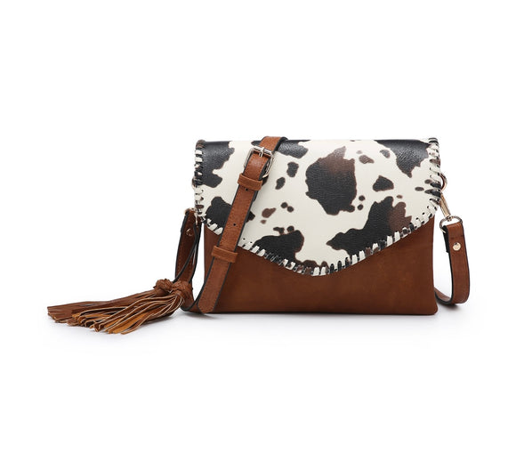 Sloane Whipstich Crossbody in Cow Print