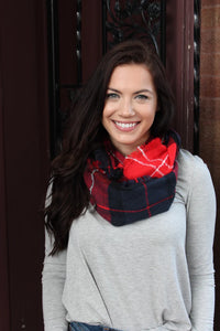 Navy & Red Plaid Infinity Scarf