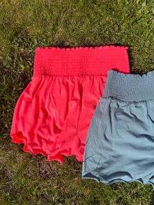 Smocked Waist Shorts in Neon Coral