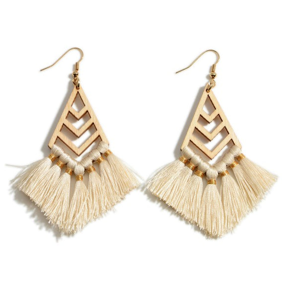 Wooden Drop Fringe Fall Earrings Ivory - The Simple Soul Boutique