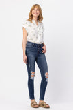 Lyra Distressed Button Fly Judy Blue Skinny Jeans