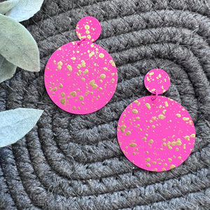 Spicy Pink and Gold Dangle Earrings