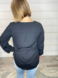 Button Work Blouse in Black