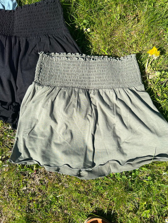 Smocked Waist Shorts in Olive