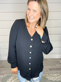 Button Work Blouse in Black