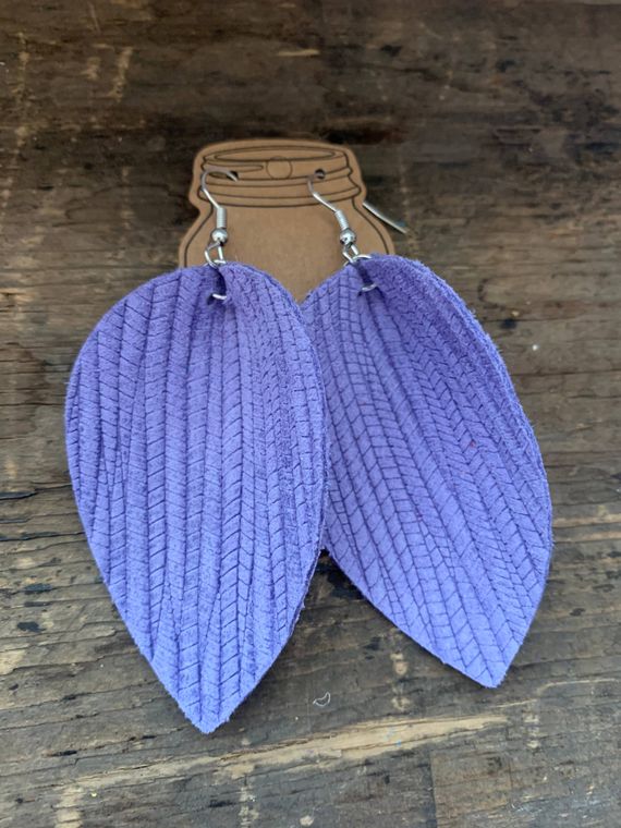 Lilac Purple Textured Genuine Leather Dangles