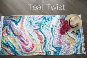 Teal Twist Fringe Beach Towel